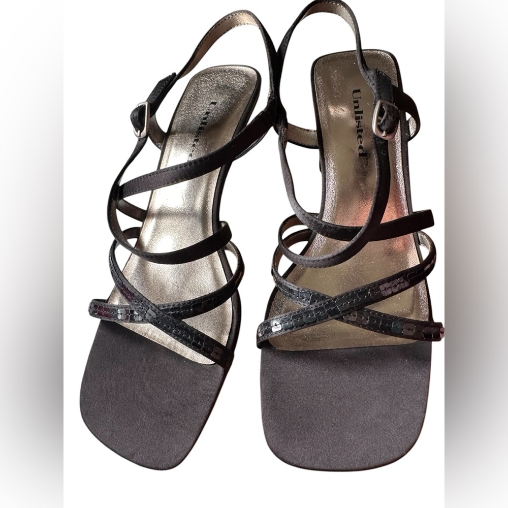 UNLISTED Black Strappy Square-Toe Slingback Heels